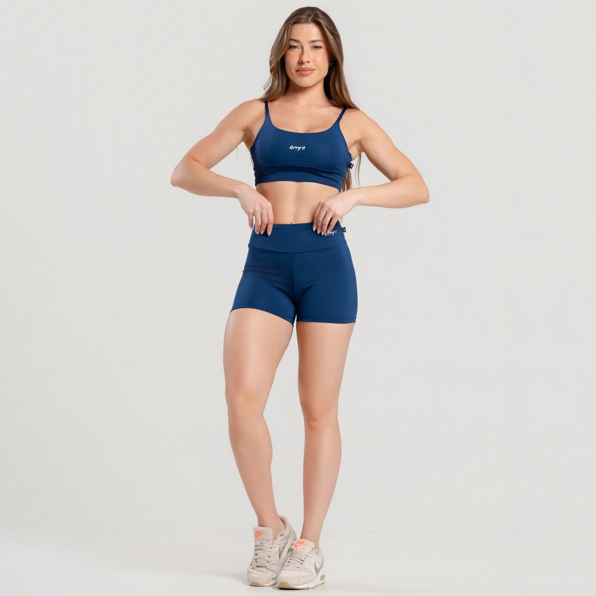 03 short fitness poliamida basico azul marinho